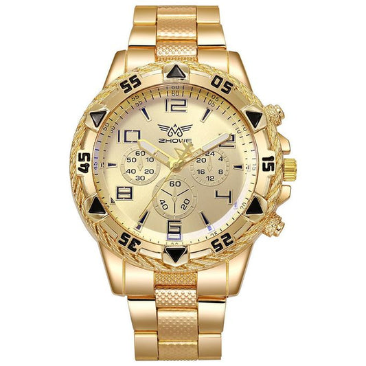 Men's Steel Band Quartz Watch Digital Scale - Gold
