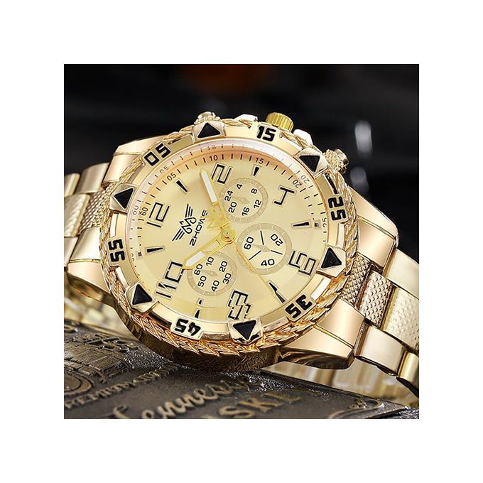 Men's Steel Band Quartz Watch Digital Scale - Gold