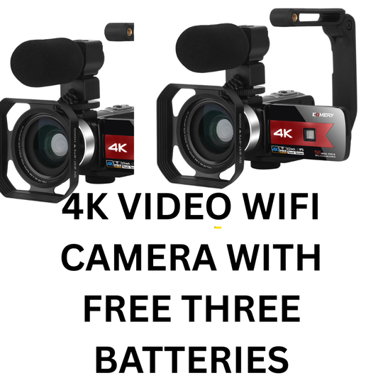 π₯ 4K Ultra HD WiFi Video Camera with Pro Microphone & FREE 3 Batteries
