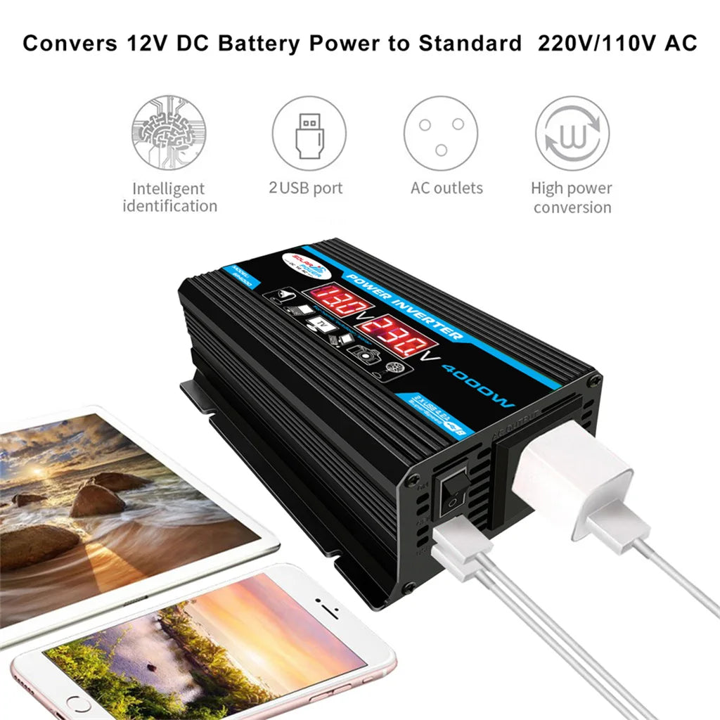 12V to 220V, Solar Charger, Dual USB, Multiple Protection