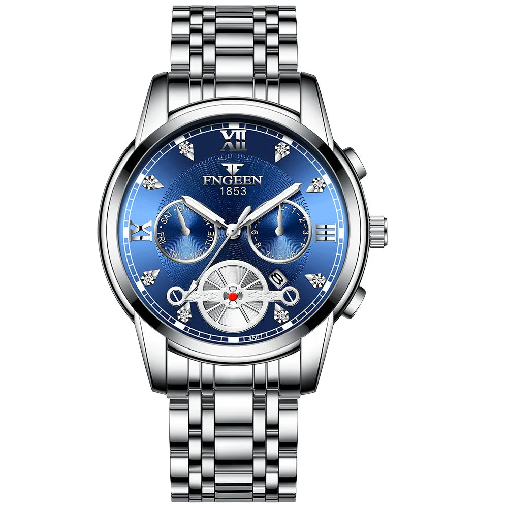 FNGEEN Men’s Luxury Quartz Watch – Waterproof Gold Steel Business