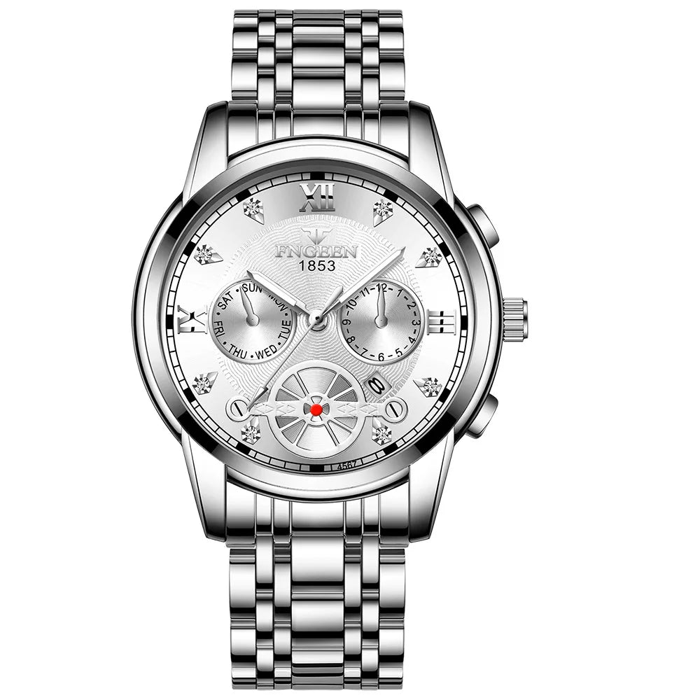 FNGEEN Men’s Luxury Quartz Watch – Waterproof Gold Steel Business