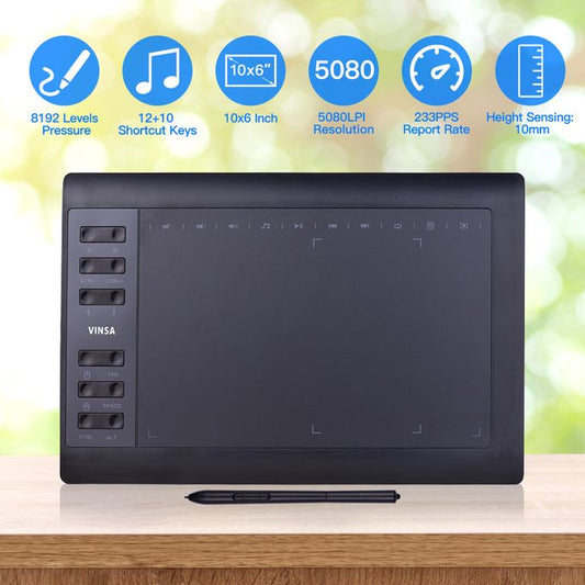 π¨ VINSA 10x6 Inch Professional Graphic Drawing Tablet