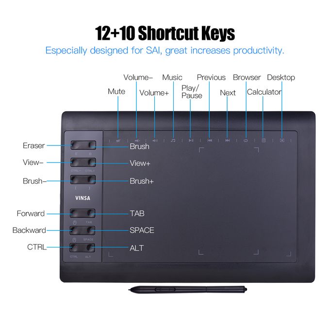🎨 VINSA 10x6 Inch Professional Graphic Drawing Tablet