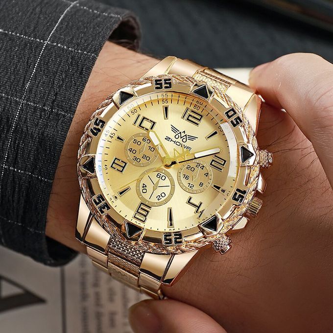 Men's Steel Band Quartz Watch Digital Scale - Gold