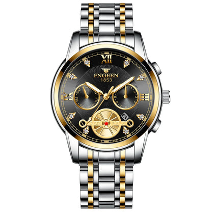 FNGEEN Men’s Luxury Quartz Watch – Waterproof Gold Steel Business