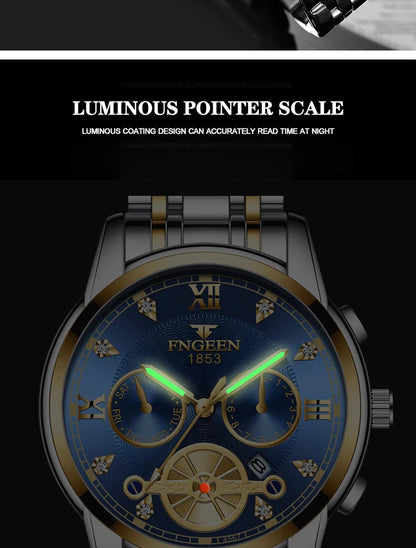 FNGEEN Men’s Luxury Quartz Watch – Waterproof Gold Steel Business