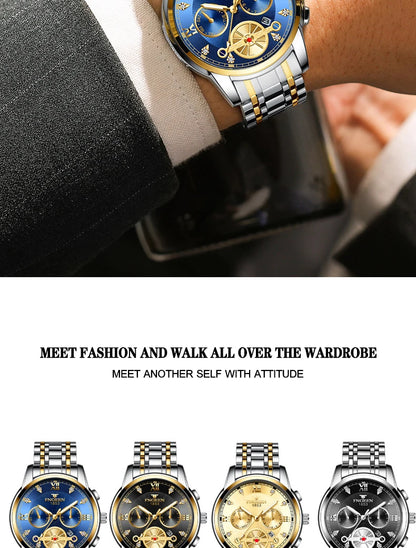 FNGEEN Men’s Luxury Quartz Watch – Waterproof Gold Steel Business