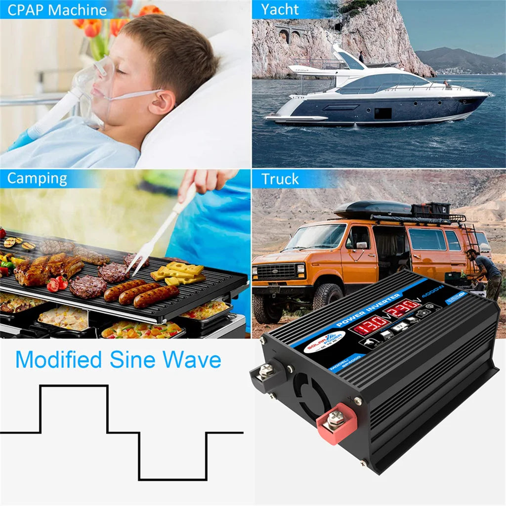 12V to 220V, Solar Charger, Dual USB, Multiple Protection