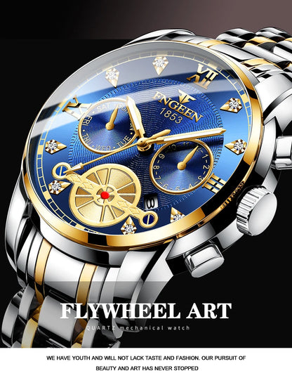 FNGEEN Men’s Luxury Quartz Watch – Waterproof Gold Steel Business
