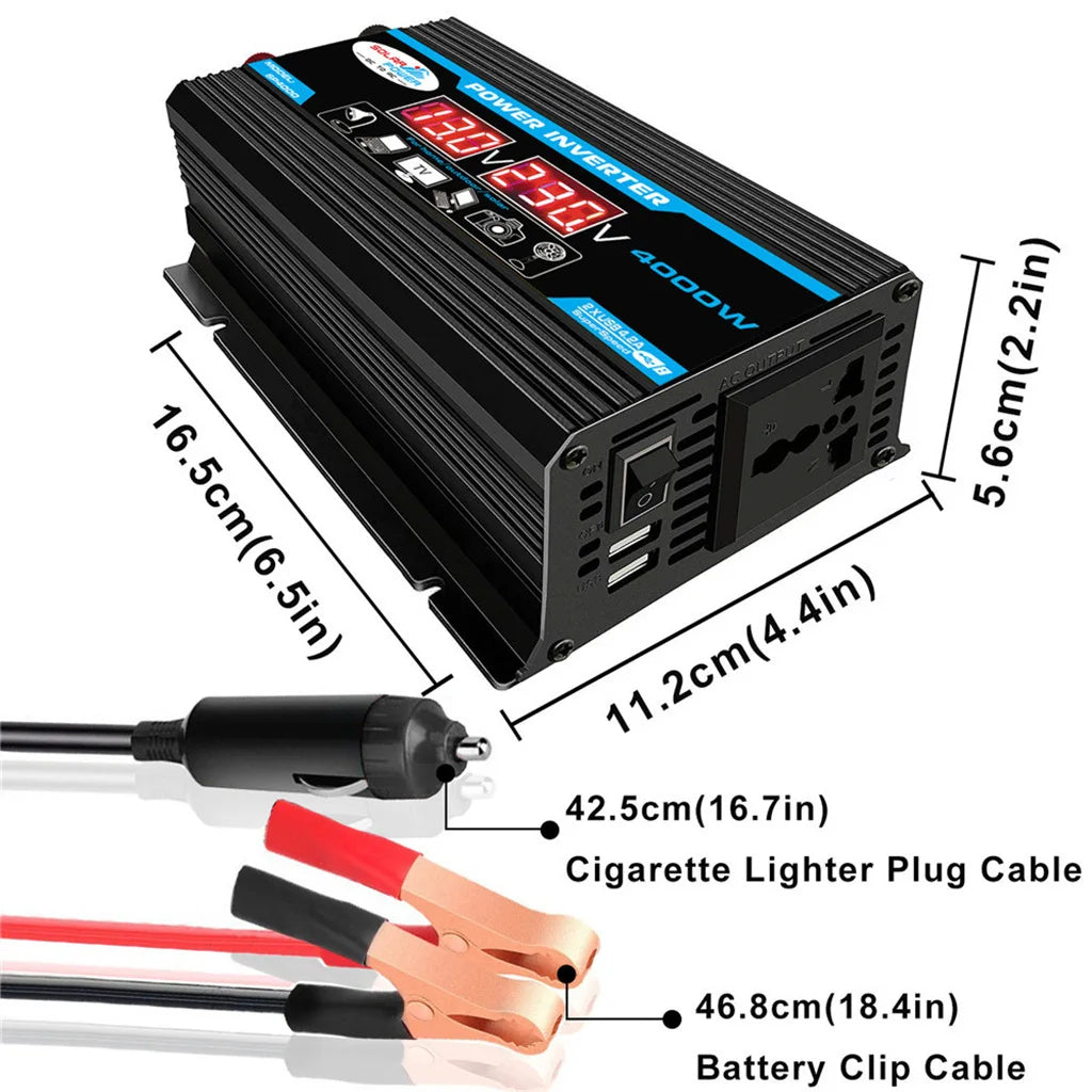 12V to 220V, Solar Charger, Dual USB, Multiple Protection