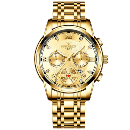 FNGEEN Men’s Luxury Quartz Watch – Waterproof Gold Steel Business
