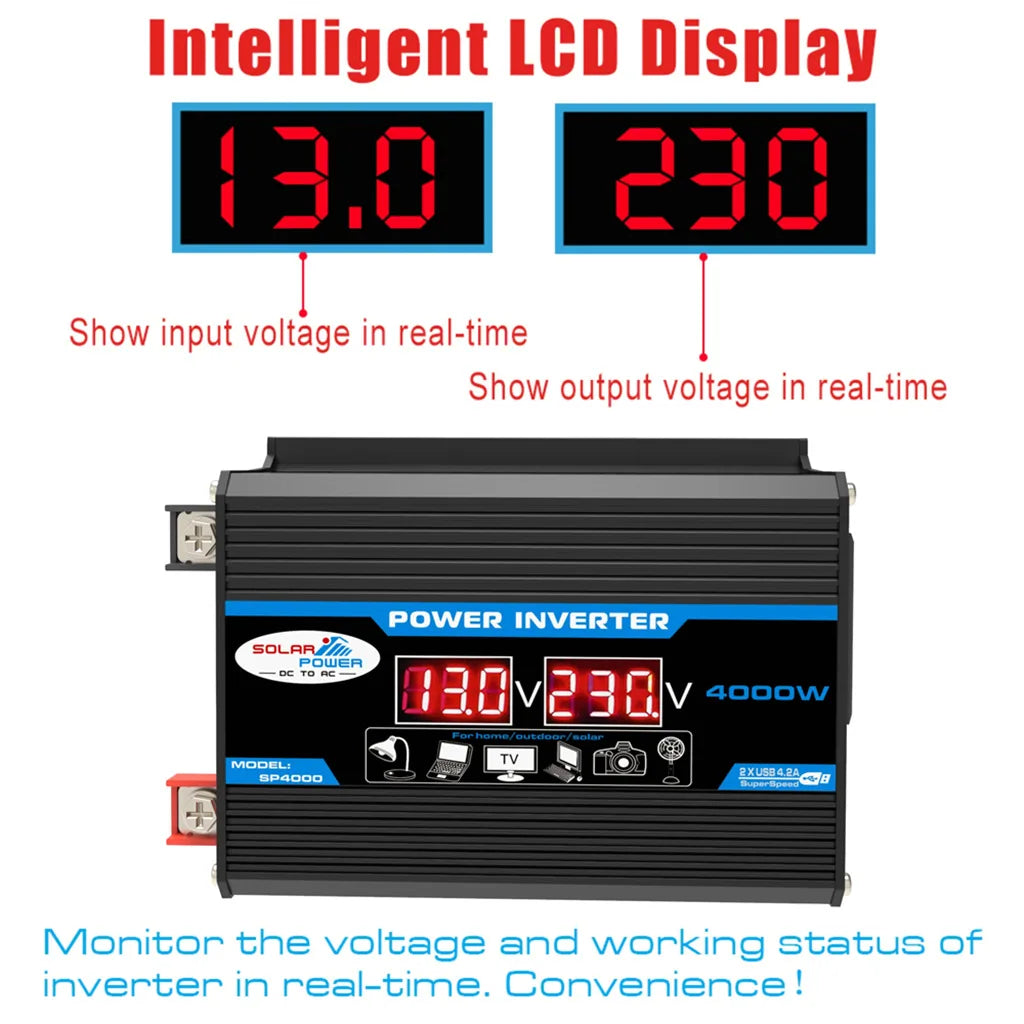 12V to 220V, Solar Charger, Dual USB, Multiple Protection